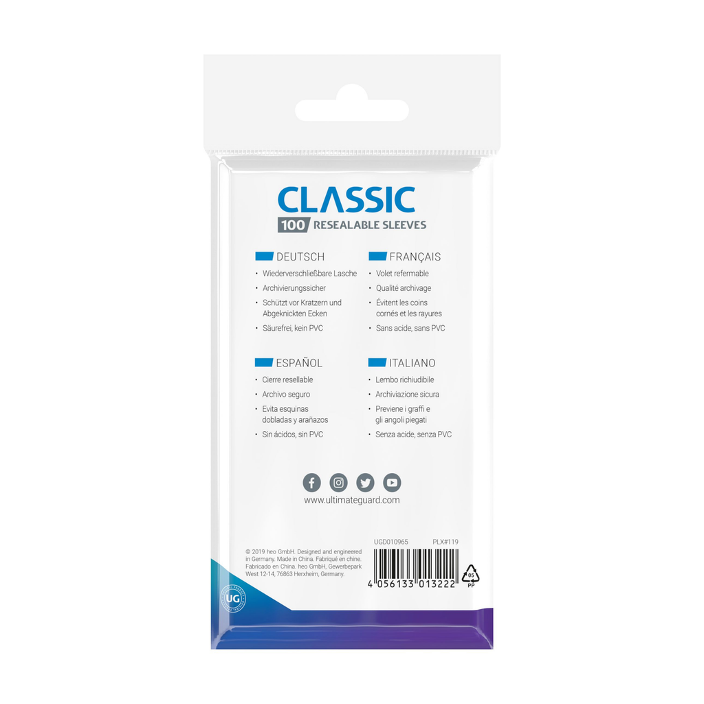Ultimate Guard / Classic Sleeves wiederverschließbar / Standardgröße / Transparent / 100 Stück
