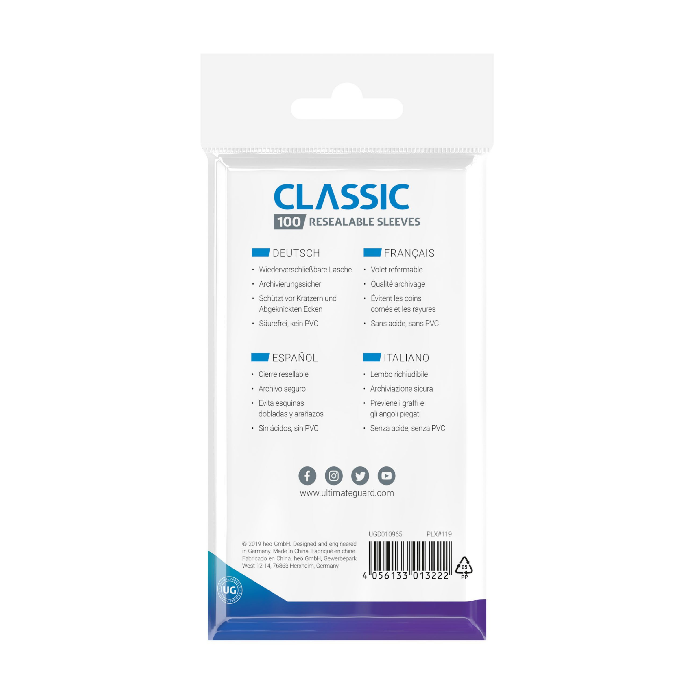 Ultimate Guard / Classic Sleeves wiederverschließbar / Standardgröße / Transparent / 100 Stück