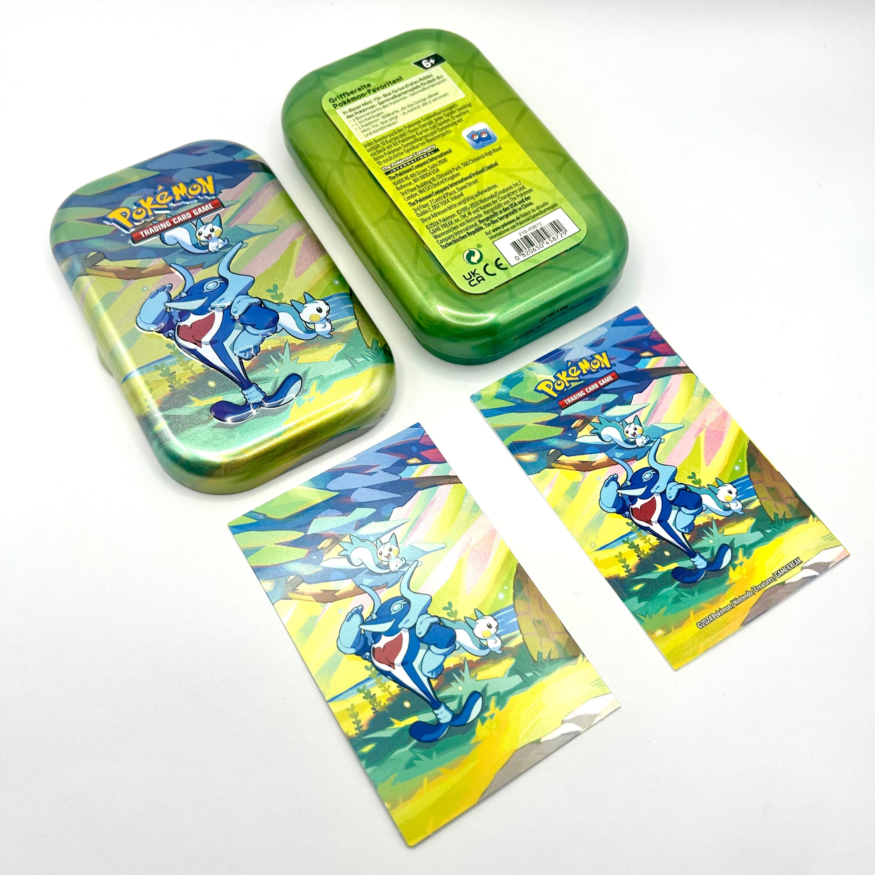 Pokémon / Farbenfrohes Paldea / Mini Tin Psiopatra & Ampharos mit Sticker & Infokarte ohne Karten / bereits geöffnet