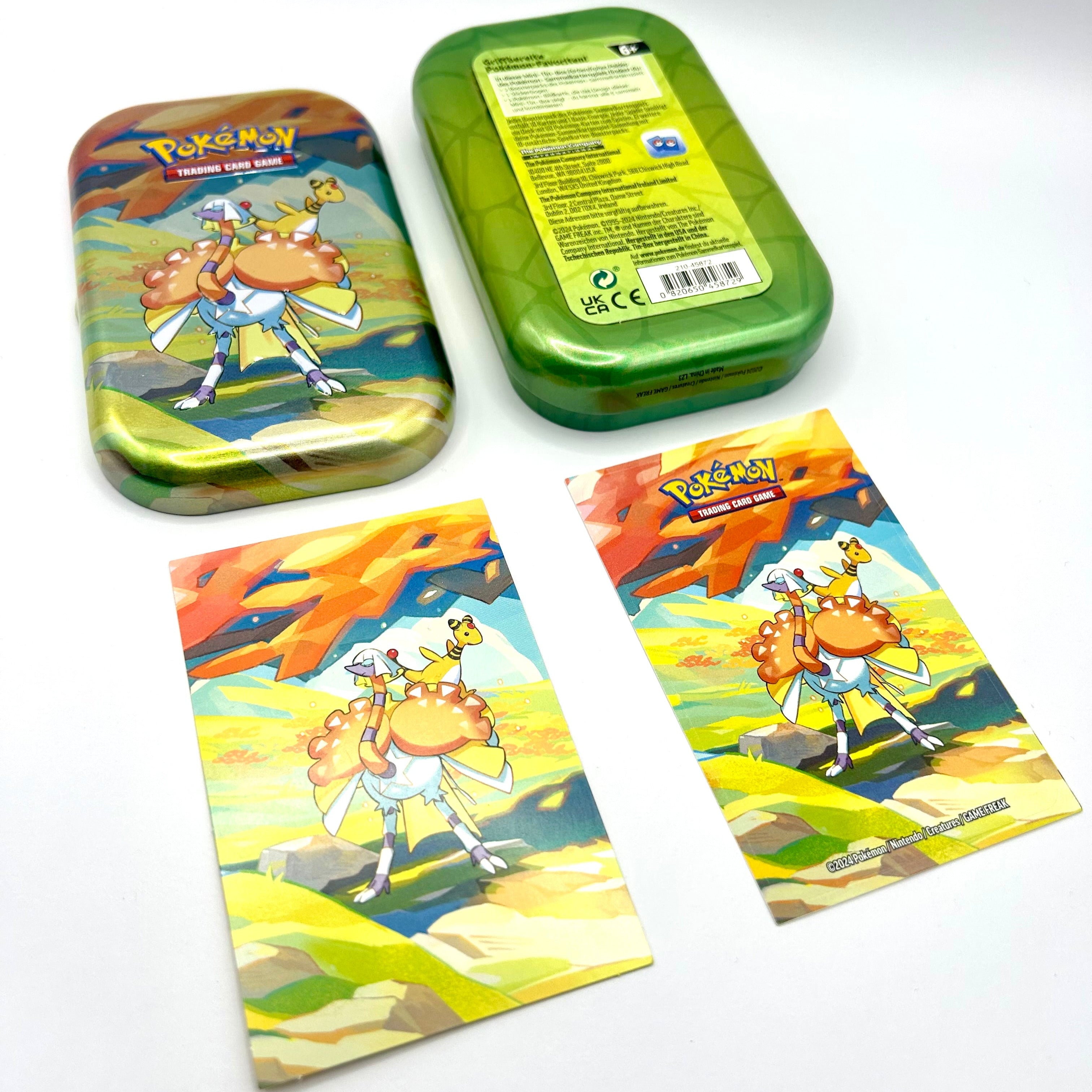 Pokémon / Farbenfrohes Paldea / Mini Tin Psiopatra & Ampharos mit Sticker & Infokarte ohne Karten / bereits geöffnet