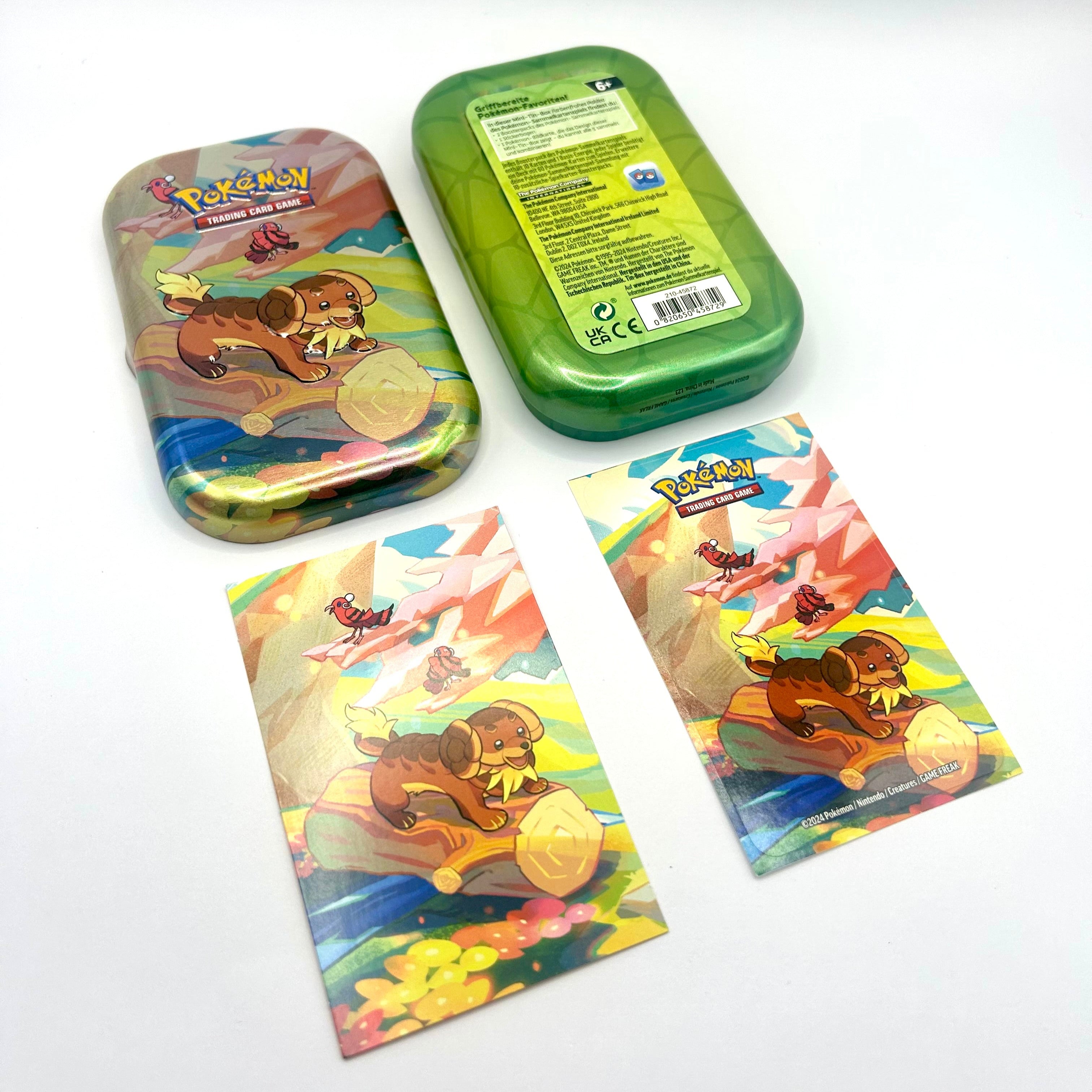 Pokémon / Farbenfrohes Paldea / Mini Tin mit Sticker & Infokarte ohne Sammelkarten / bereits geöffnet