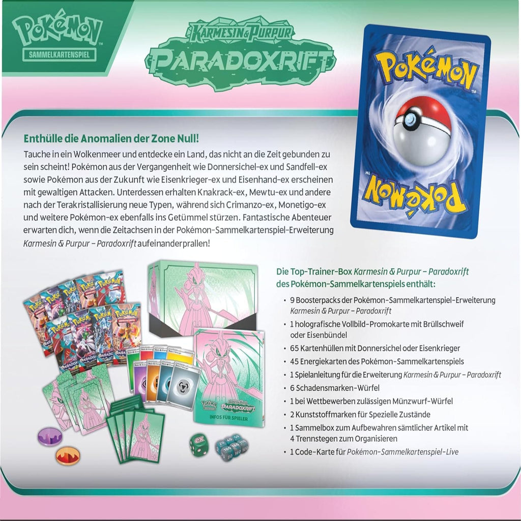 Pokemon Karmesin und Purpur Paradox Rift Top Trainer Box Eisenkrieger Rückseite Deutsch