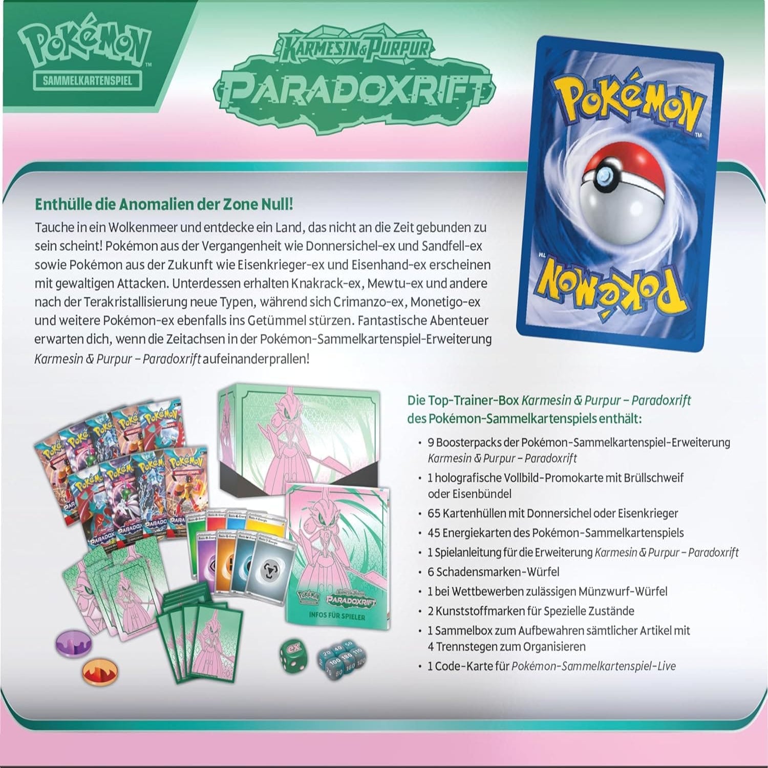 Pokemon Karmesin und Purpur Paradox Rift Top Trainer Box Eisenkrieger Rückseite Deutsch